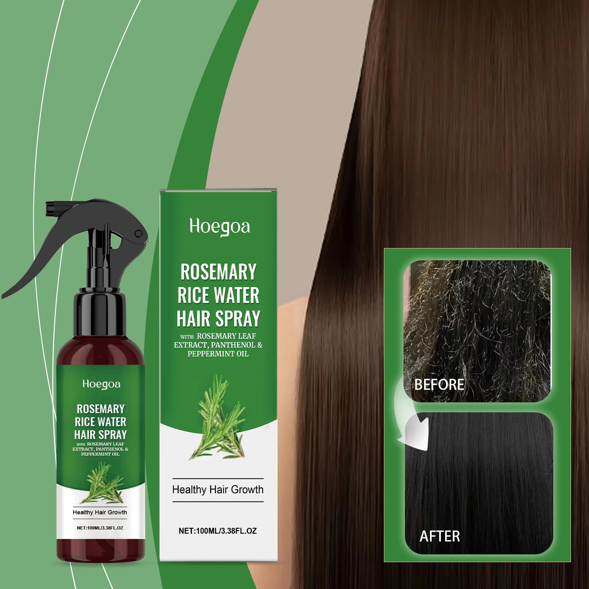 Rosemary Rice Water Hair Mist – Nourish, Smooth & Strengthen Leave-In Hair Spray Qst 5PCS