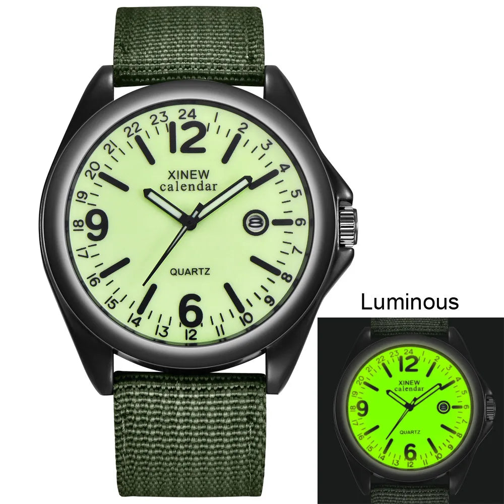 Men's Luminous Quartz Watch | Canvas Strap & Calendar Men's Quartz Watch Qme