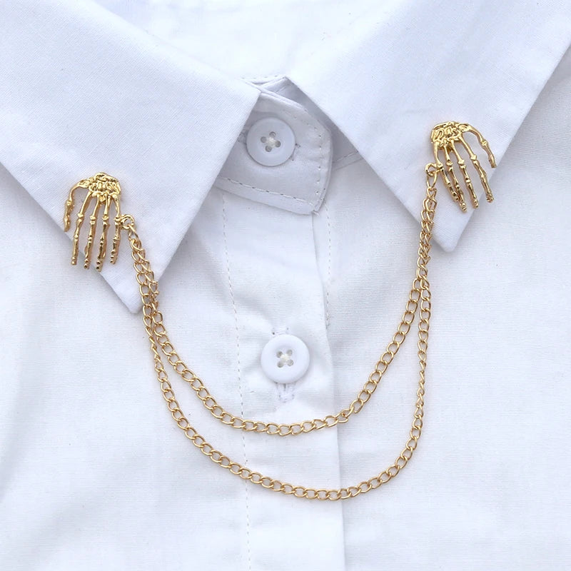 Punk Skull Collar Brooch Pin – Retro Steampunk Men & Women Brooch Lapel Pin Qme Gold-color