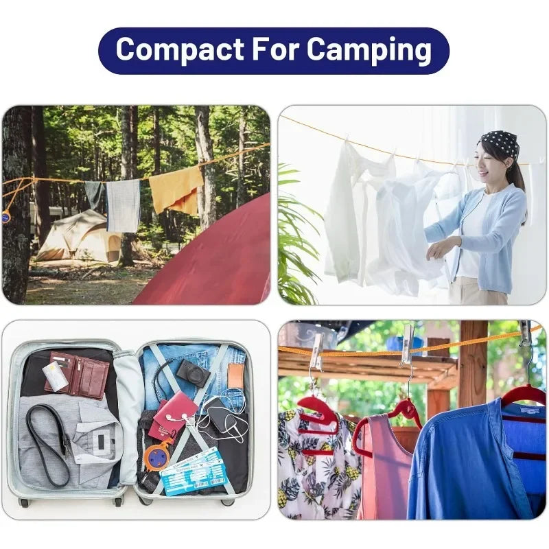 33ft Portable Travel Clothesline with Adjustable Clips Portable Clothesline Qme