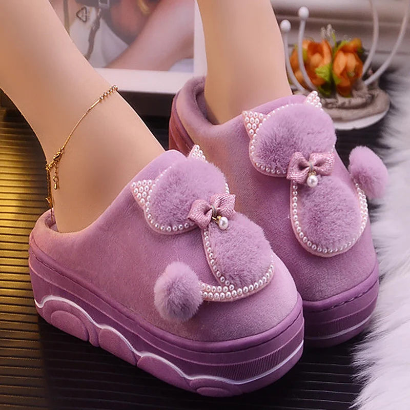 Women's Winter Plush Slippers – Crystal Rhinestone Indoor Women's Plush Slippers Qst