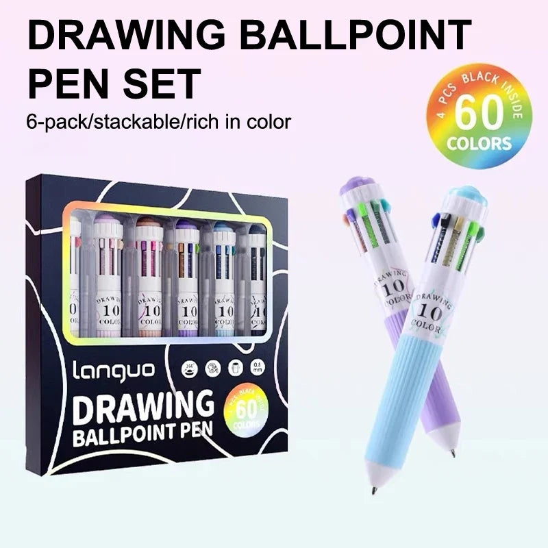 60-Pack Cartoon Ballpoint Pens Multicolor Soft Grip Set Ballpoint Pen Set Qme