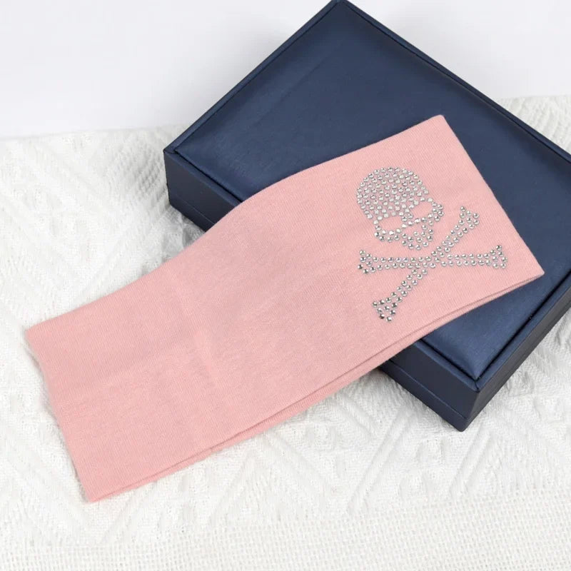 Women's Skull Rhinestone Elastic Headband – Y2K Cotton Hair Band Rhinestone Headband Qme Pink