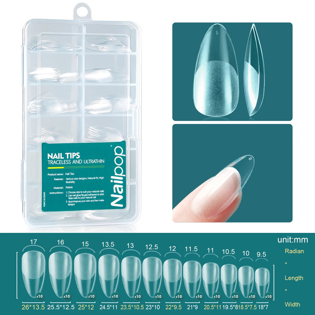 Nailpop Soft Gel Tips Medium Almond Coffin 120pcs | Nailpop Artificial Nail Tips Qme M-Almond 120