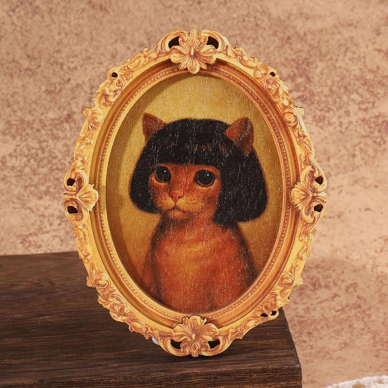 Mini Oval Retro Wooden Fridge Magnet – Funny Cat Haircut Novelty Fridge Magnet Qme A1