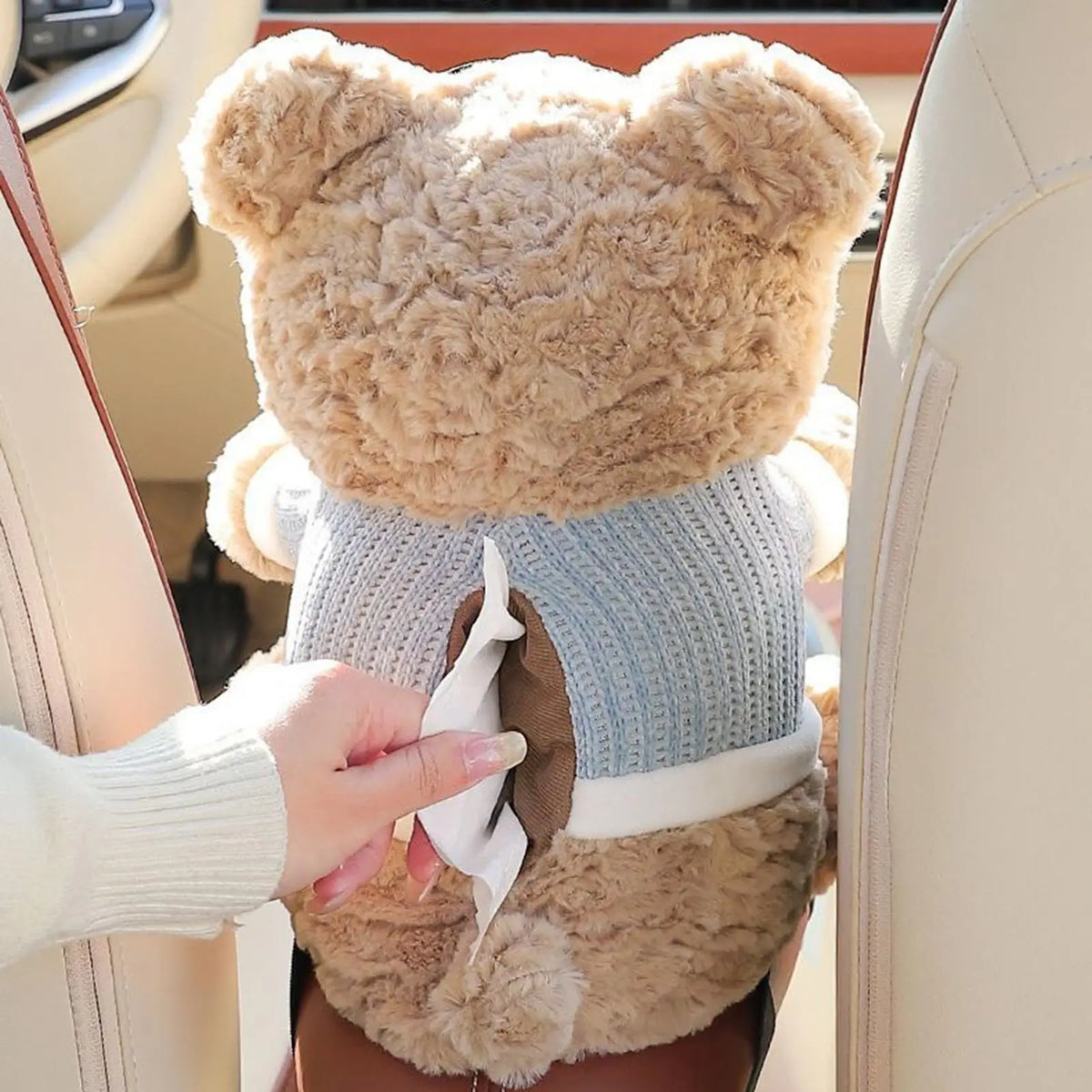 Plush Bear 2-in-1 Car Tissue Box & Trash Can | Auto Organizer Car Interior Organizer Qme