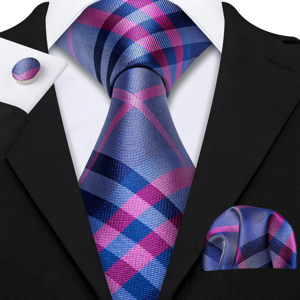 Men's Silk Necktie Pocket Square Cufflinks 3-Piece Set Formal Accessory Set Qme DPTH-HT-LDSN0467