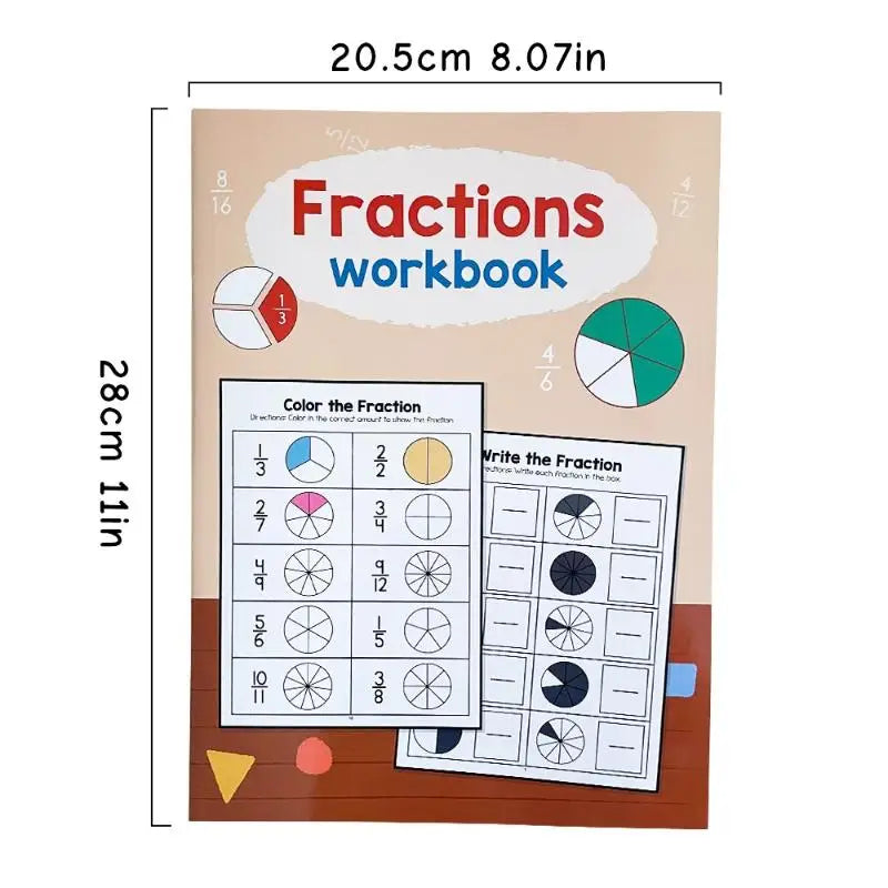 Montessori Fractions Workbook – Kids Math Teaching Aid Math Workbook Qme