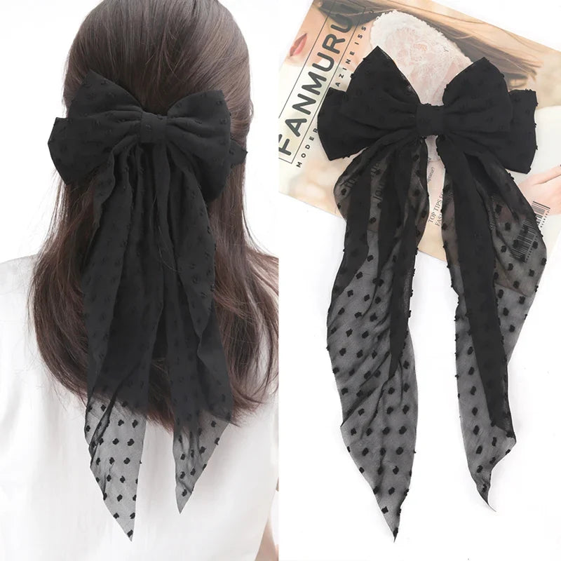 Black Chiffon Large Bow Hair Clip – Elegant Bowknot Hairpin Bow Hair Clip Qme