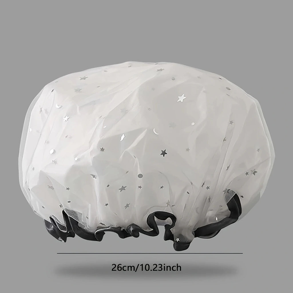 Waterproof Double-Layer Shower Cap – Starry Sky Reusable Hat Shower Cap Qst