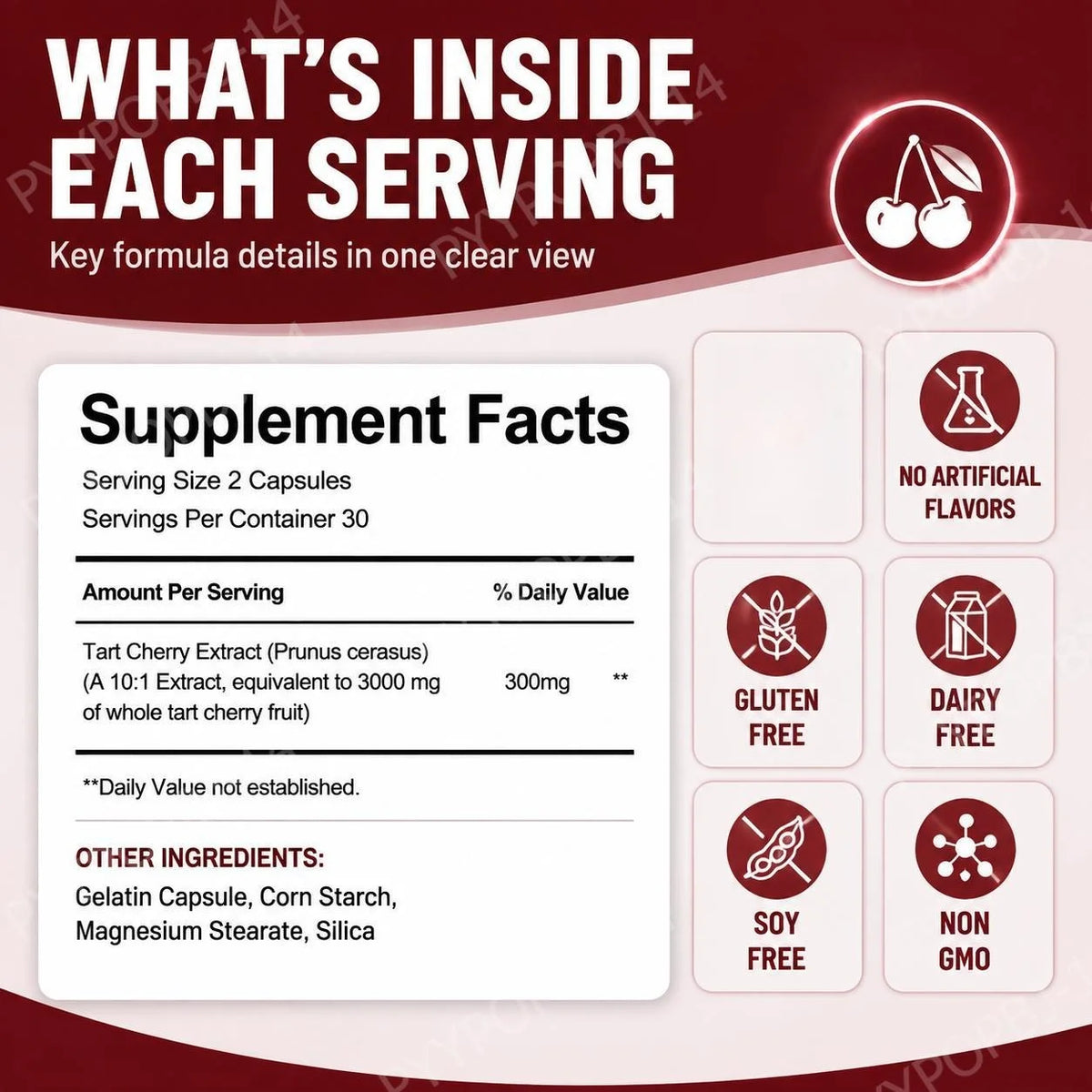 Docteat Tart Cherry Extract 10:1 Capsules – 60 Count Herbal Extract Capsules Qst