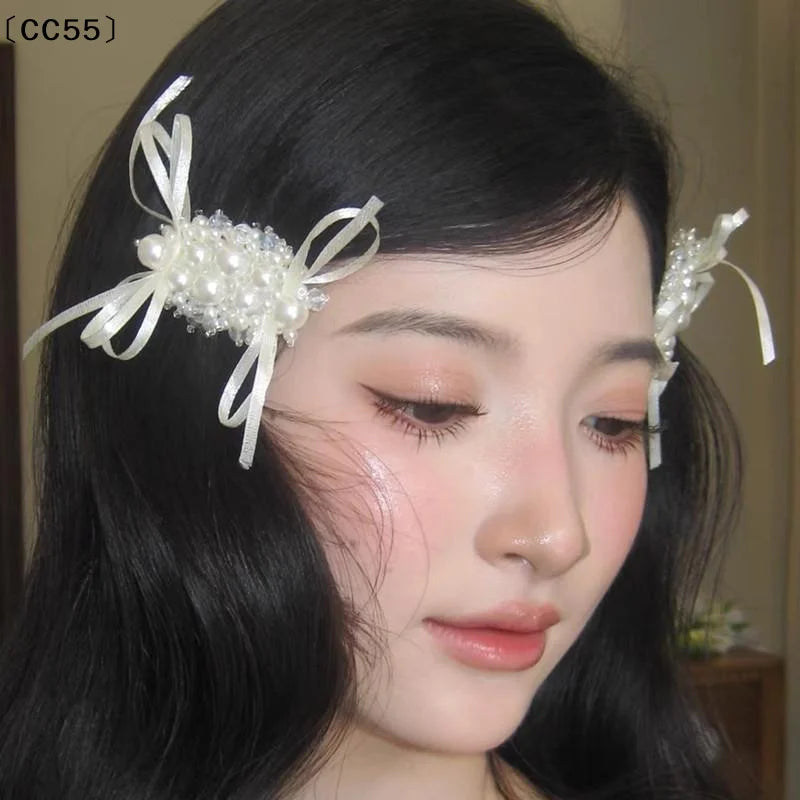 French Ballet Pearl Bow Hairpin – Elegant Bangs Side Clip Pearl Bow Hairpin Qst