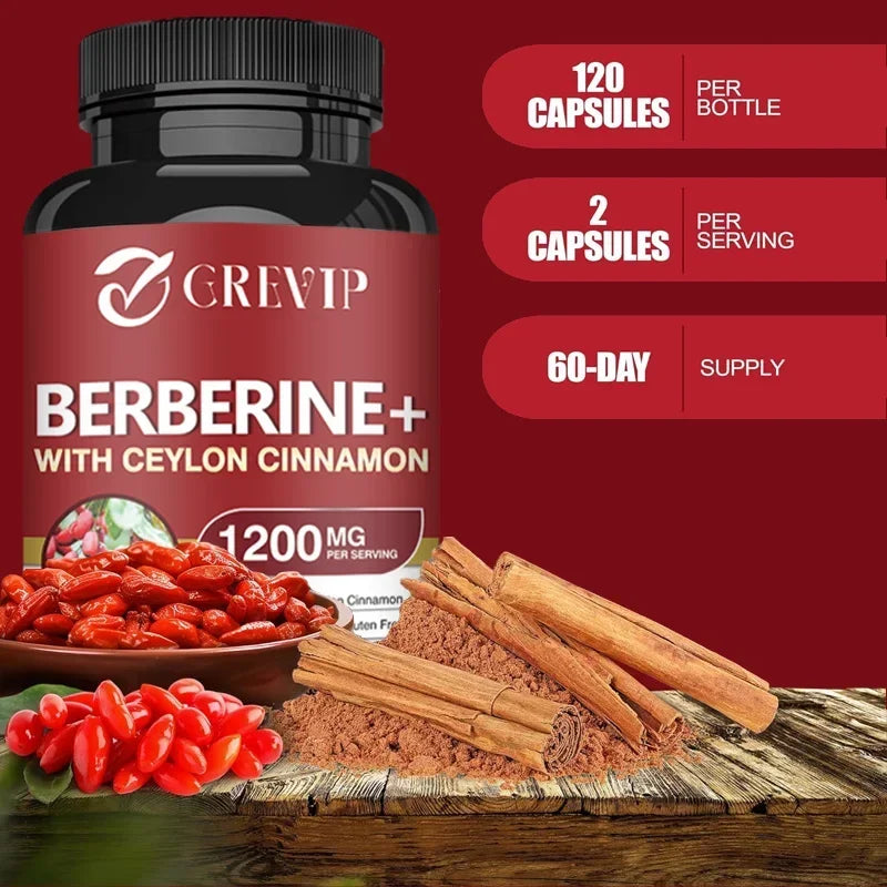 Berberine 1200mg + Ceylon Cinnamon – 120 Vegan Capsules Herbal Supplement Qst