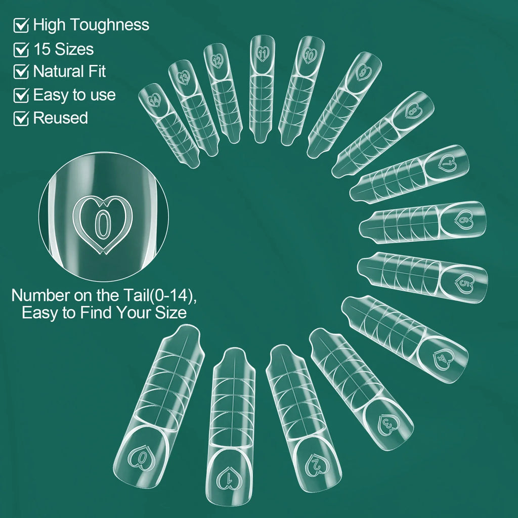 Nailpop French Dual Forms 15 Sizes Clear Nail Molds 150pcs Nail Extension Molds Qme