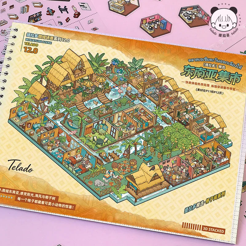 TIANZI Kawaii 3D Miniature Scene Sticker Book | Pocket House Kawaii Sticker Book Qme