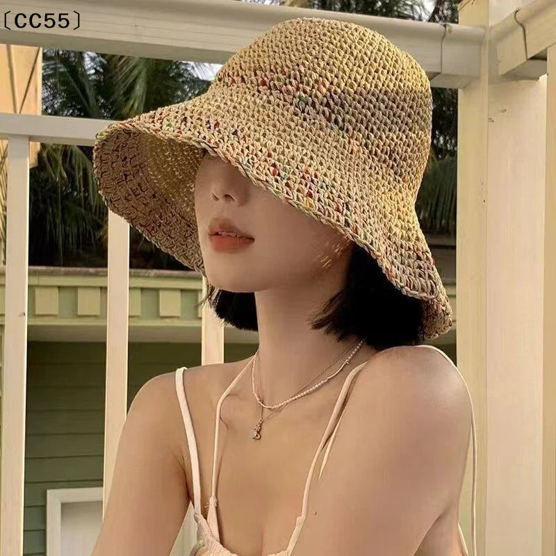Handwoven Rainbow Straw Hat – Women's Wide Brim Beach Cap Wide Brim Sun Hat Qst