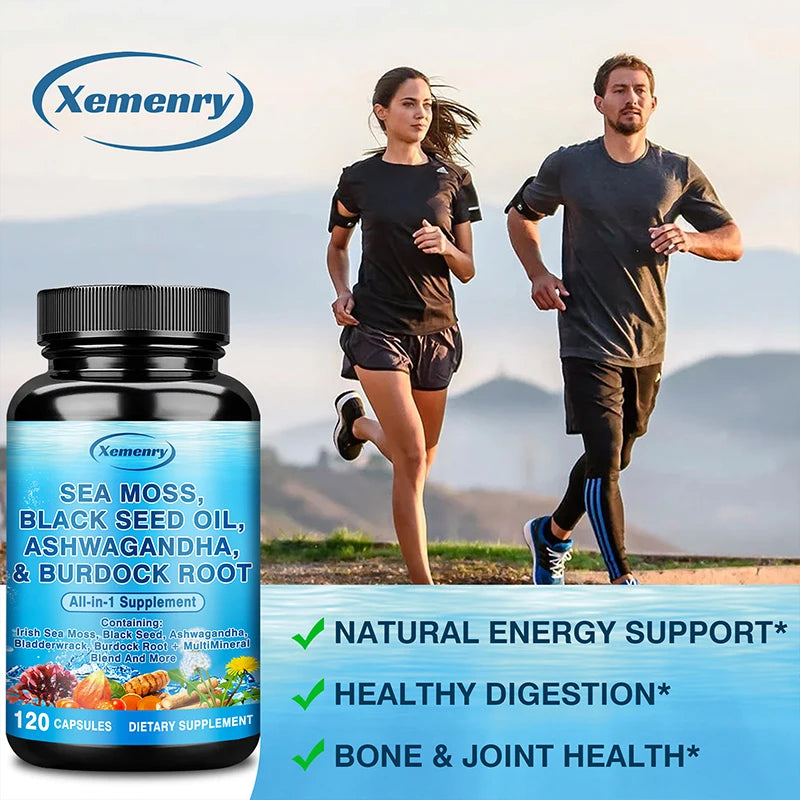 Sea Moss, Black Seed Oil, Ashwagandha & Burdock Root Capsules Herbal Supplement Qst