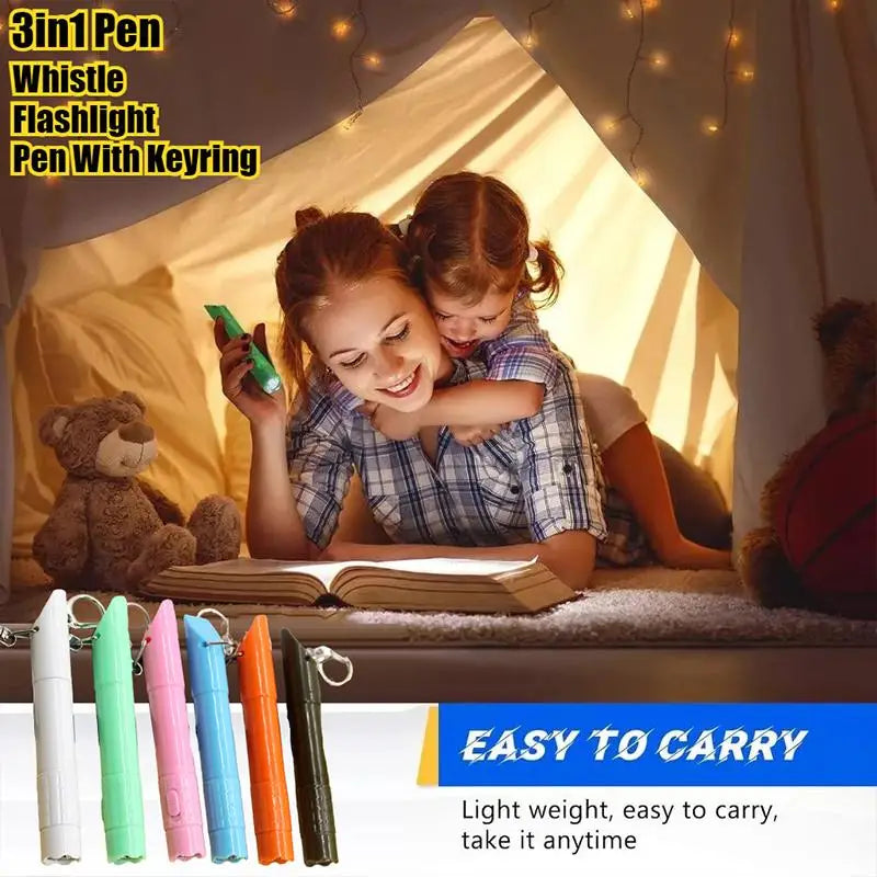 3-in-1 Ball Pen LED Flashlight & Whistle Keychain Tool Multi-Tool Keychain Qme