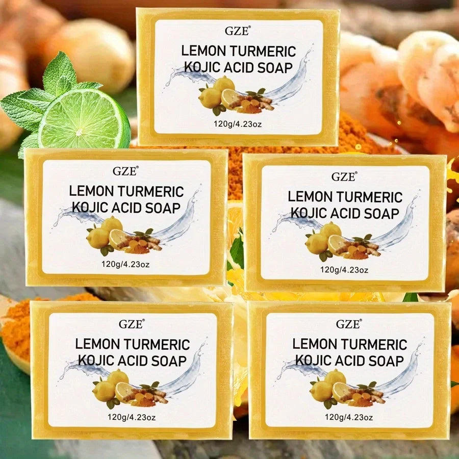 GZE Kojic Acid Soap Lemon Turmeric & Shea Butter – 5 Pack Brightening Bar Soap Qme