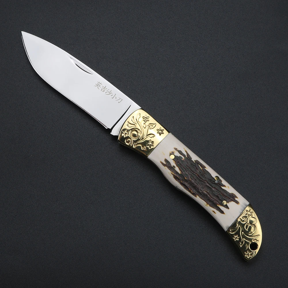 XUAN FENG Brass Deer Antler Folding Knife – Mirror Polished Folding Pocket Knife Qst 1 pcs