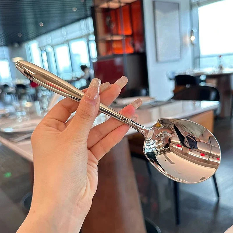 Stainless Steel Large Round Spoon – Gold Long Handle Kitchen Serving Spoon Qme