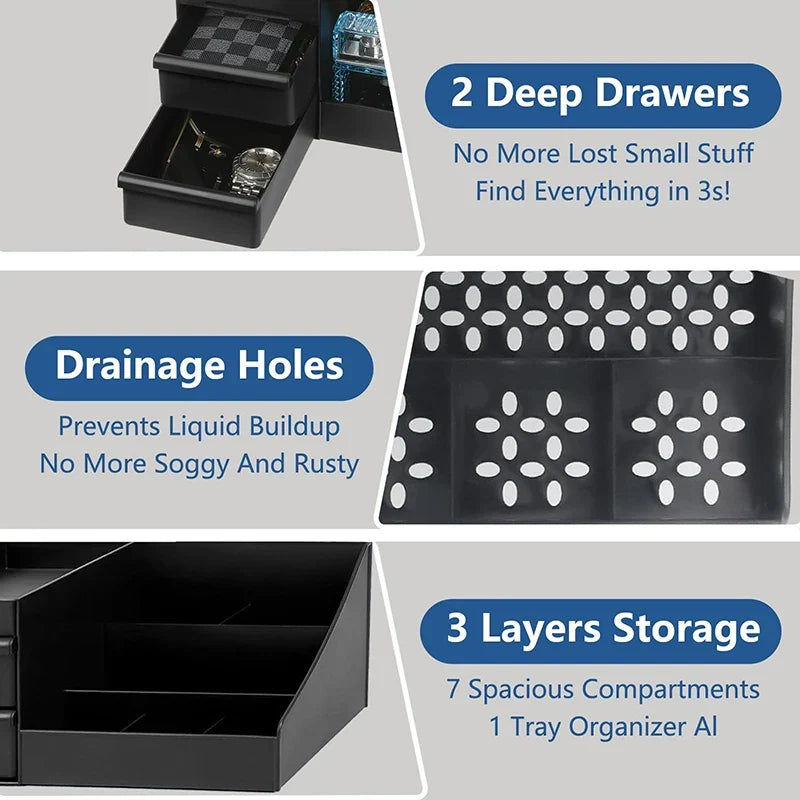 Men's Cologne & Perfume Organizer Stand with Drawers – Black Cologne Organizer Stand Qme