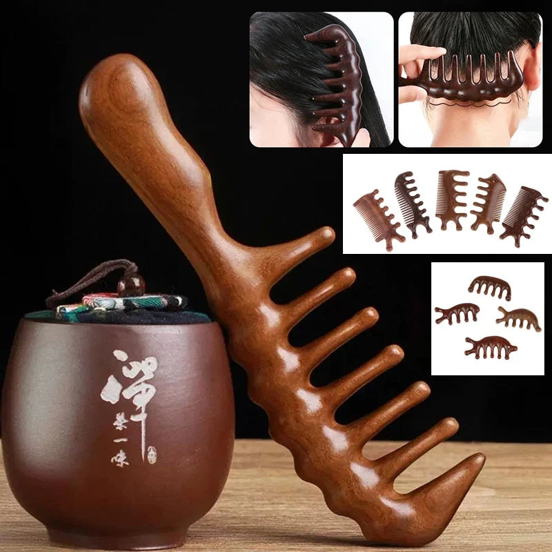 Natural Sandalwood Anti-Static Wooden Hair Comb & Massager Wooden Hair Comb Qme