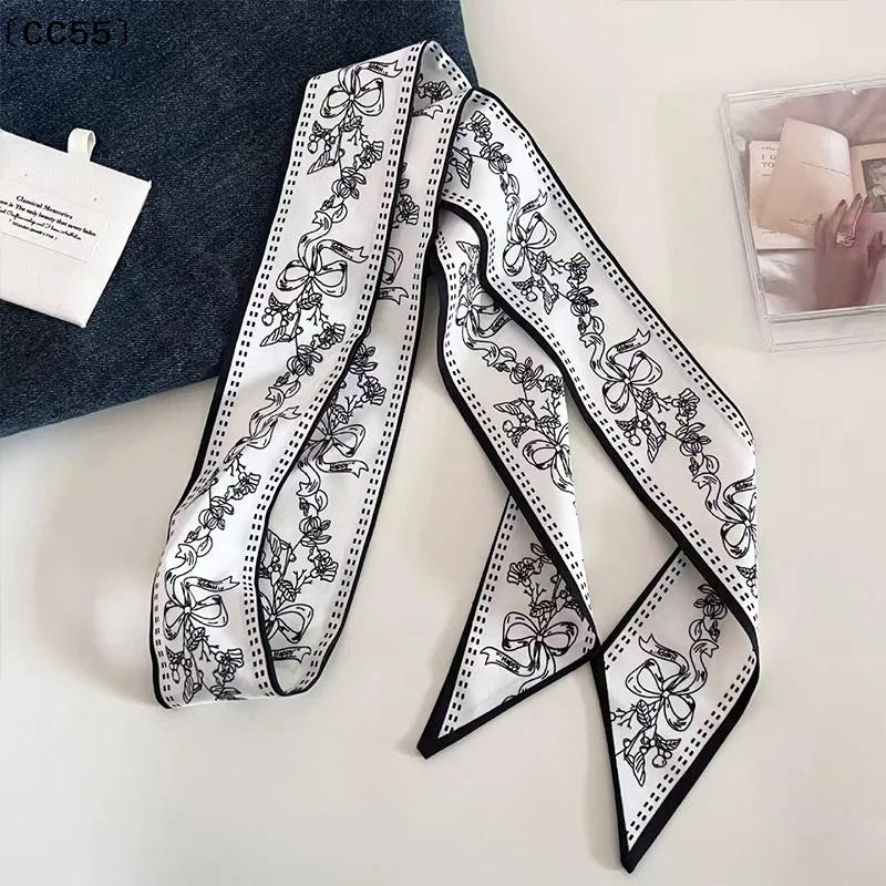 Women's Polka Dot Narrow Long Scarf – Headband, Bag Ribbon & Tie Narrow Ribbon Scarf Qst