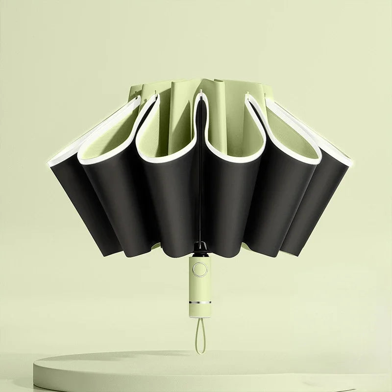 Windproof Reverse Folding UV Umbrella – Auto Open/Close Folding Umbrella Qst Green