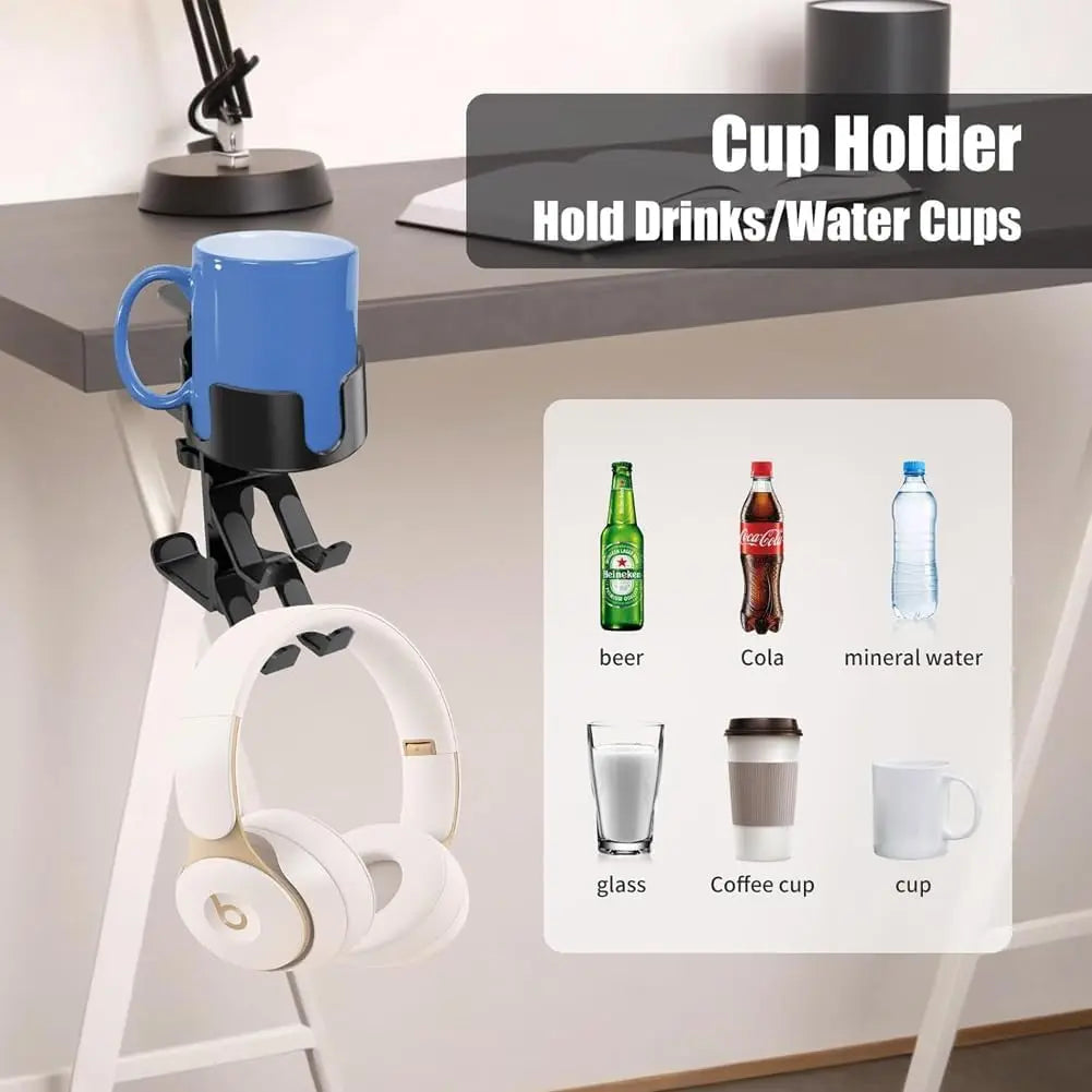 Headphone Stand & Desk Cup Holder – 360° Rotating Headset Hanger Headphone Stand Qme