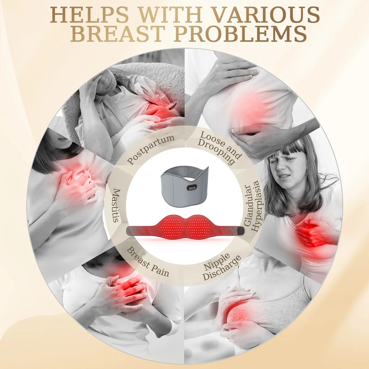 660nm Red Light Therapy Breast Massage Bra – Heating Belt Red Light Massage Device Qst