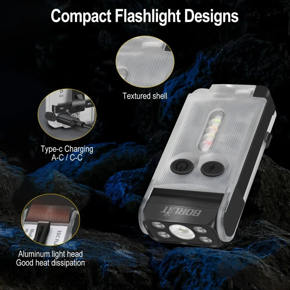 BORUiT V30 900LM UV EDC Flashlight – USB-C Power Bank & Buzzer EDC Flashlight Qst