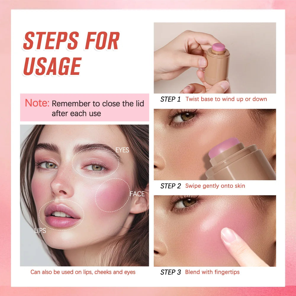Lakerain Cream Blush Stick – Multi-Use Lip & Cheek Color Cream Blush Stick Qst