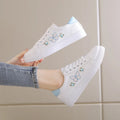 Women's White Lace-Up Flat Sneakers – Breathable Casual Shoes Women's Flat Sneakers Qst Blue 38