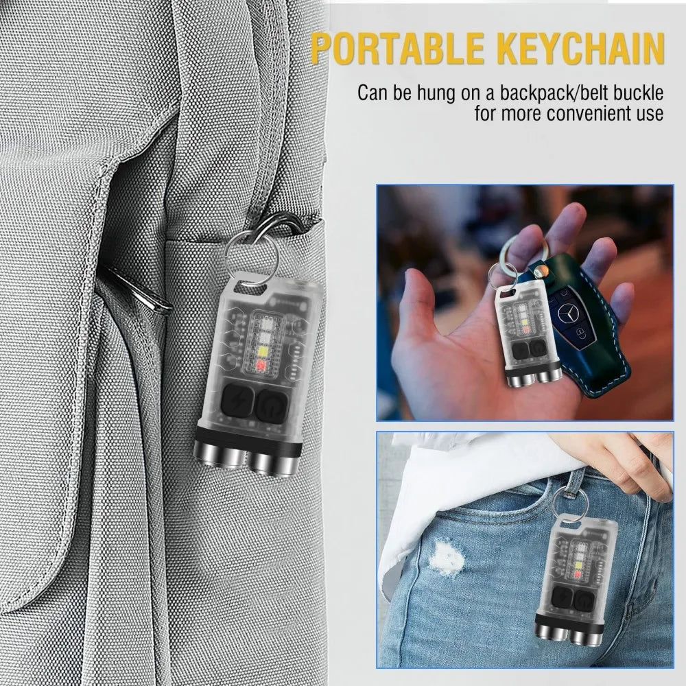 BORUiT V3 900LM UV EDC Keychain Flashlight | Type-C Rechargeable EDC Keychain Flashlight Qst