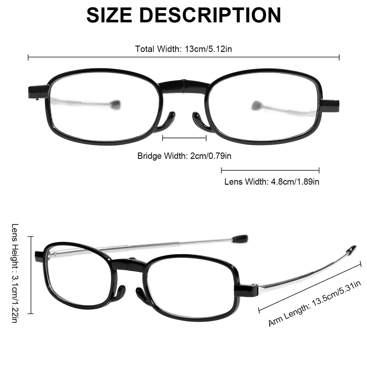 VOPHA Folding Reading Glasses Retro Oval Blue Light +1.0–+3.0 Folding Reading Glasses Qst
