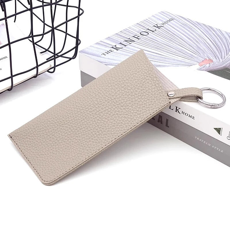 PU Leather Glasses Pouch with Keyring | Korean Style Case Eyewear Storage Case Qst Apricot