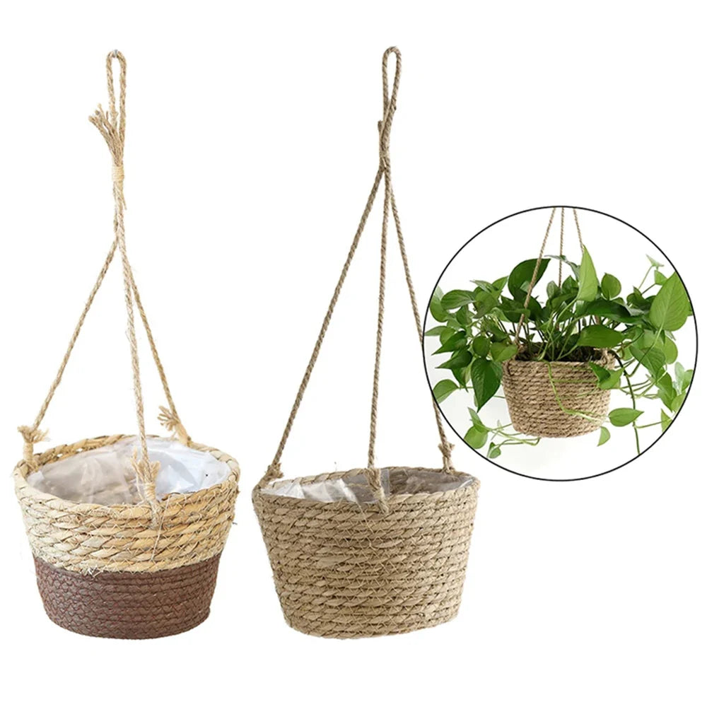Woven Rattan Hanging Basket Planter for Orchids & Flowers Hanging Basket Planter Qme