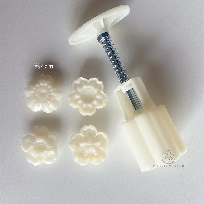 Cherry Blossom Rose 4-Pc Pastry Mold Set | Moon Cake & Candy Pastry Mold Set Qme