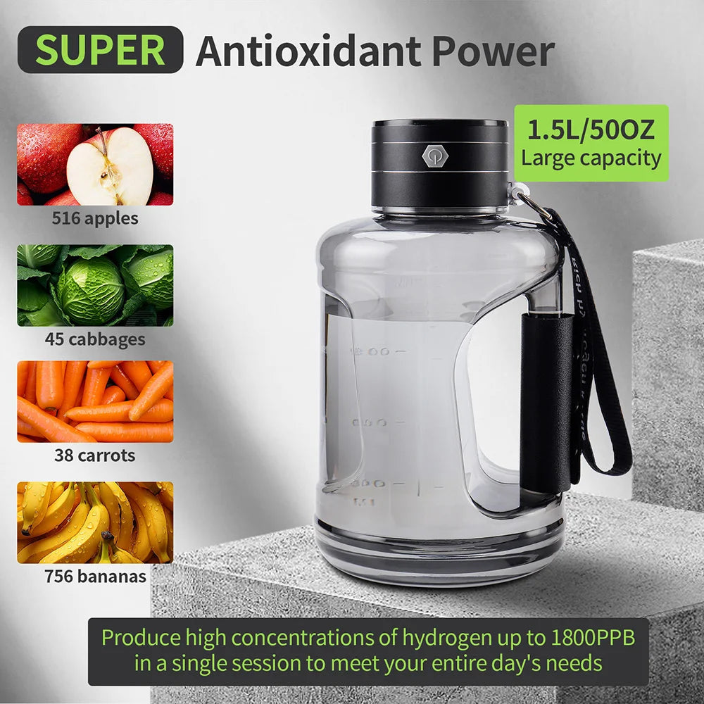 1.5L Hydrogen Water Bottle – SPE/PEM Generator 1800ppb Hydrogen Water Generator Qst