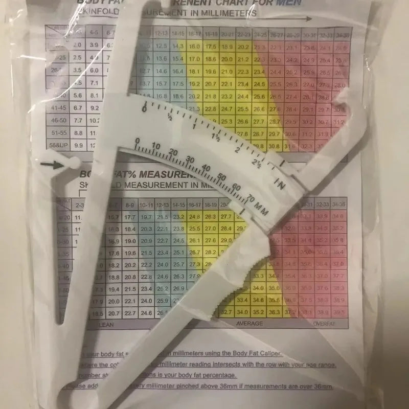 Skinfold Body Fat Caliper Set with Tape & Measurement Chart Body Fat Caliper Set Qme Double scale-white