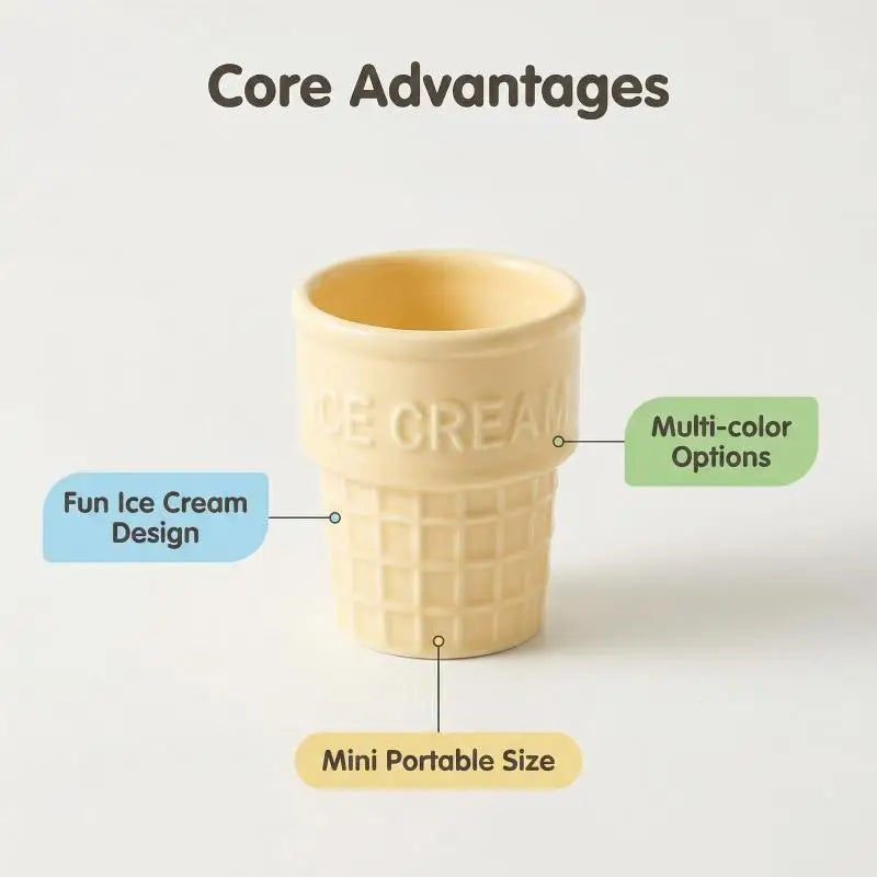 Colorful Ceramic Ice Cream Mug – Waffle Cone Design Cup Ceramic Dessert Mug Qme
