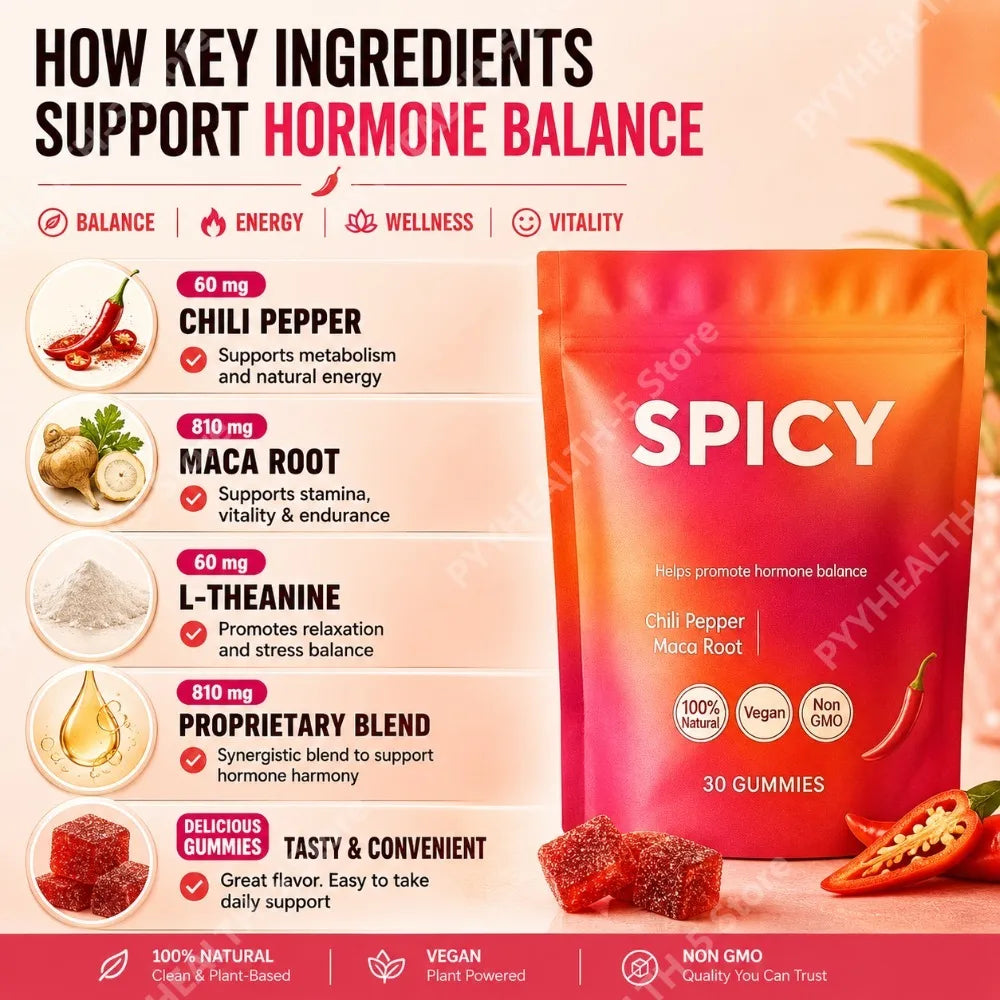 Spicy Peach Gummies – L-Theanine, Maca Root & Chili | 30ct Wellness Gummies Qst