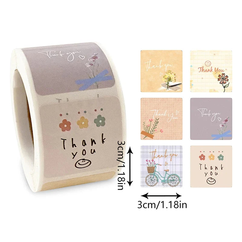 Cartoon Floral Thank You Stickers – Wedding, Birthday & Party Party Favor Stickers Qme
