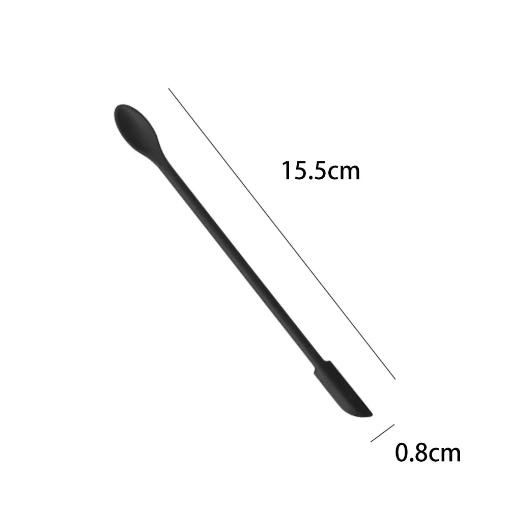 Silicone Double-End Jar Scraper & Cosmetic Spoon Set Silicone Spatula Spoon Qme Black 15.5