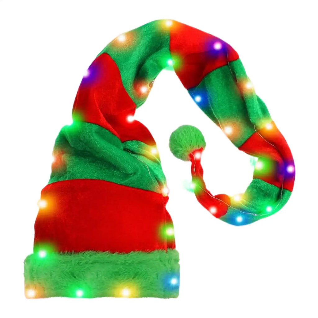 Light Up LED Santa Hat – Striped Christmas Photo Prop for All Ages LED Christmas Hat Qme