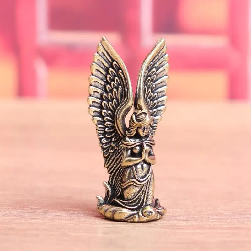 Brass Guardian Angel Goddess Small Statue – Desk Ornament Brass Figurine Statue Qme