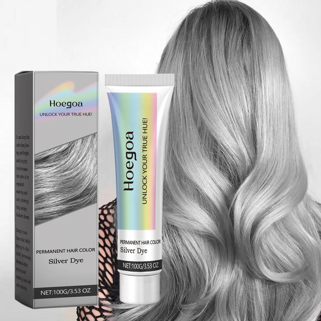 Hoegoa Gray Silver Hair Dye Cream – Metallic Punk Style Hair Dye Cream Qst