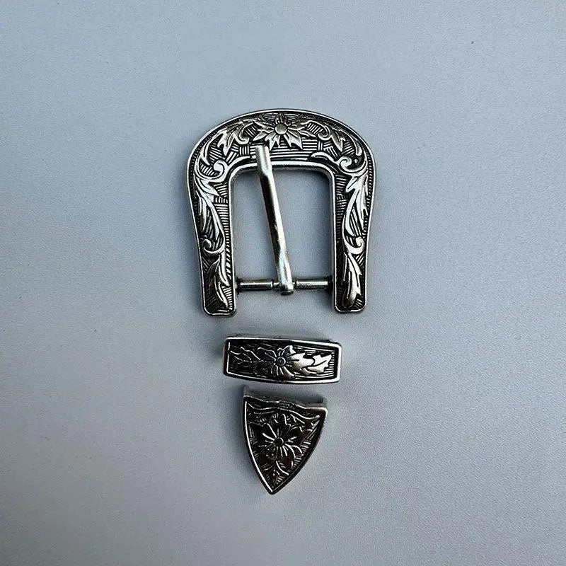 Vintage Carved 3-Piece Belt Buckle Set – DIY Leather Craft Belt Buckle Set Qst A7