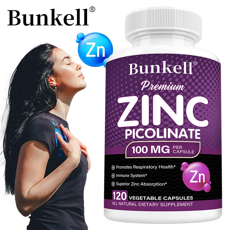 Zinc Picolinate 100mg 120 Capsules – Non-GMO, Vegan | Bunkell Mineral Supplement Qst